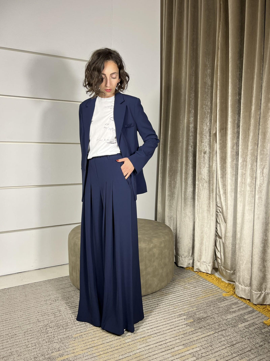 pantalone ampio con cinta e pinces blu P3ZQKHX1650 IMPERIAL