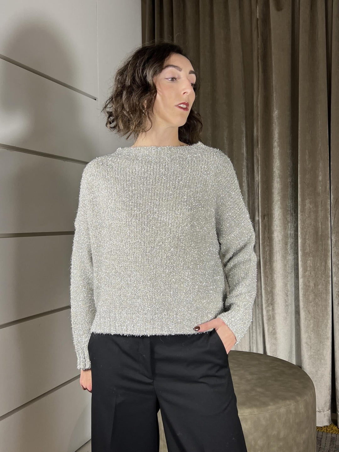 maglia scollo a barca lurex tortora MHO-P309TORTORA HAVE ONE