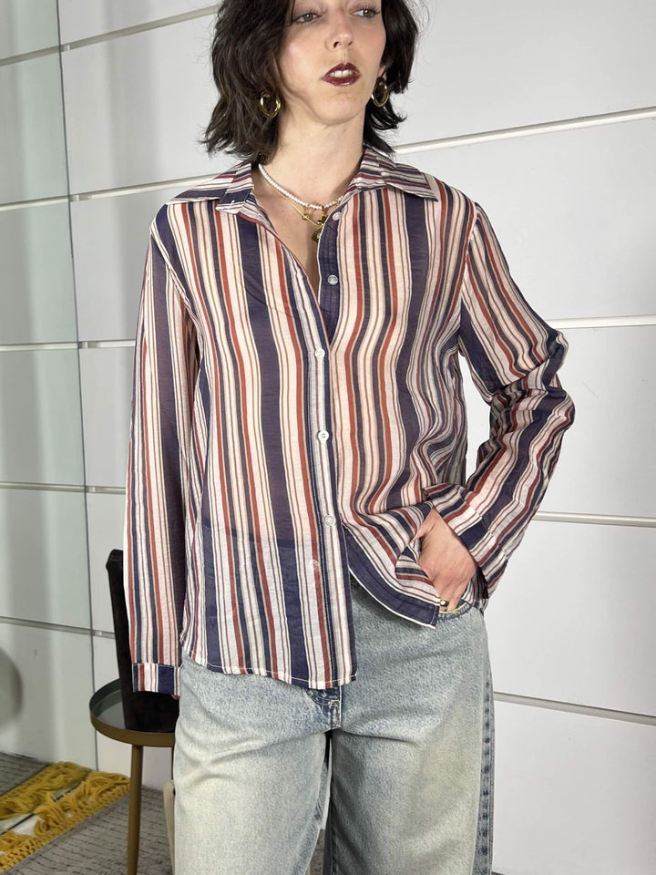 camicia a righe manica lunga blu navy Z098CH3401BLU NAVY SUSY MIX