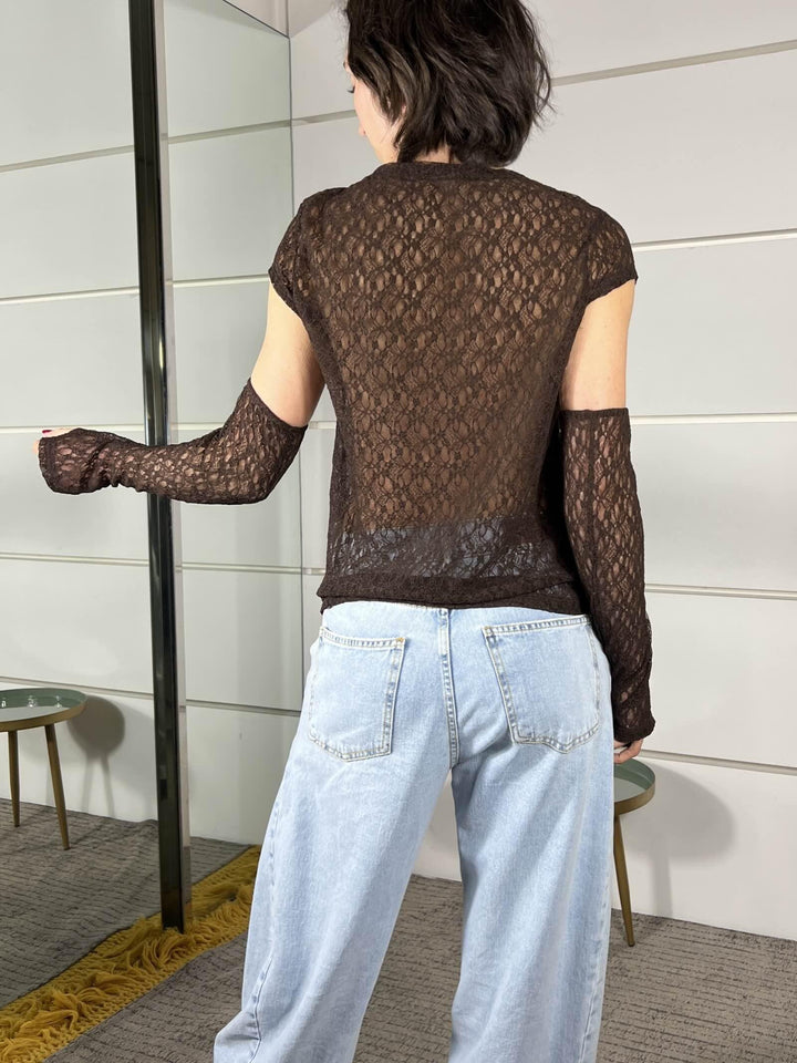 t-shirt in pizzo con manicotti caffe WTS26SE1374CAFFE TWO WAY