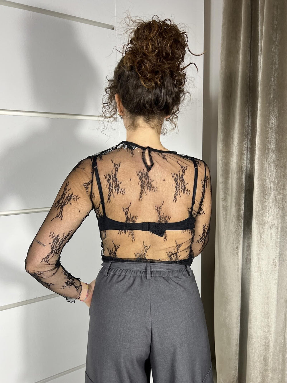 T-SHIRT IN PIZZO NERA NM188NERO SUSY MIX