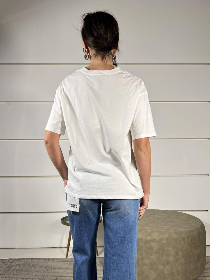 t-shirt bianca con stampa tigre "no regret" TMA-P042BURRO HAVE ONE