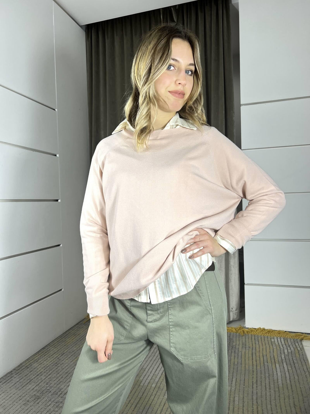 maglia vicolo over in viscosa con scollo a barca rosa 2AB2111ROSA VICOLO
