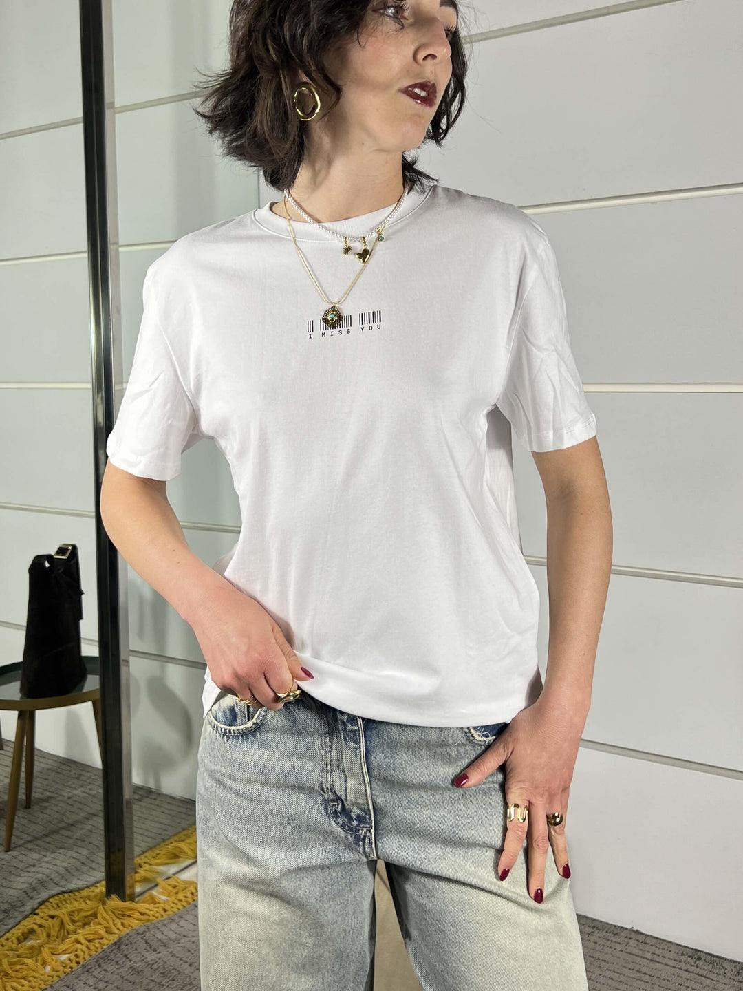 t-shirt bianca con scritta "I MISS YOU" LD5276BIANCO LUMINA