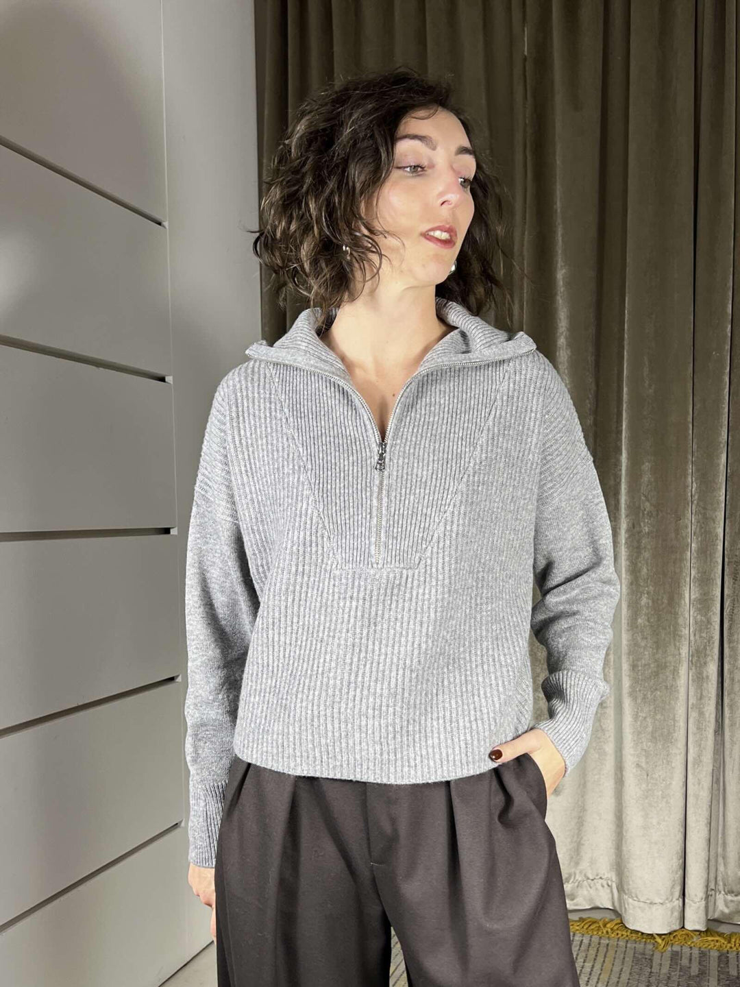 maglione con zip 100% lana grigio WL794AI25GRIGIO TENSIONE IN