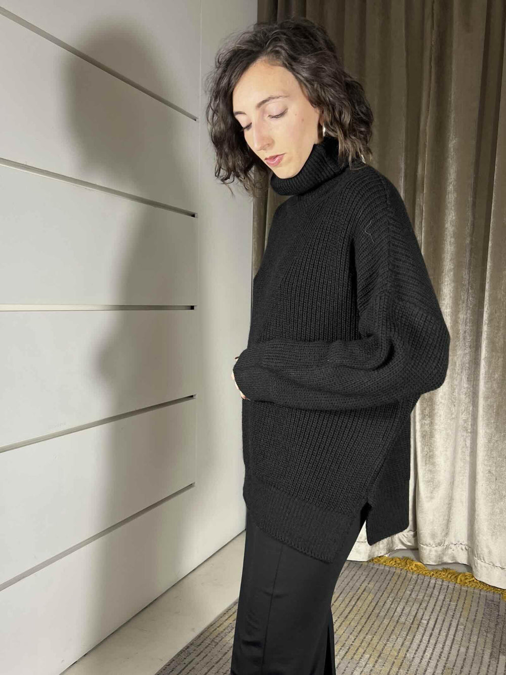 maglione collo alto over nero in misto lana e alpaca S01Y0953NERO PHILIA LOFT