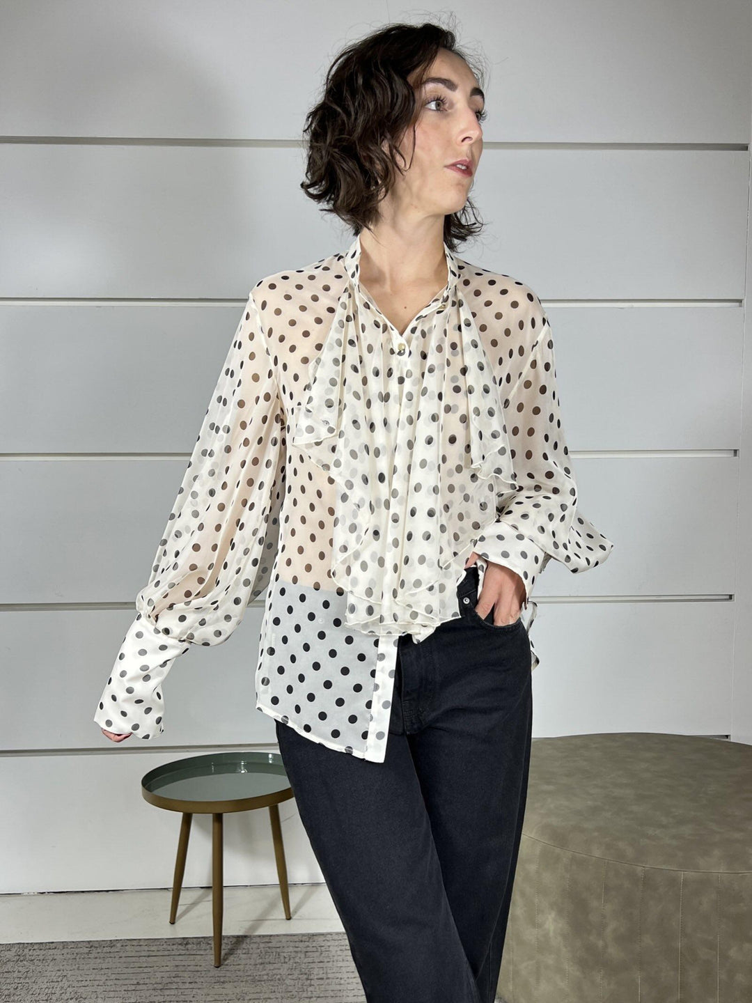 camicia con pois e rouches panna e enra CNE5KHD2143 IMPERIAL