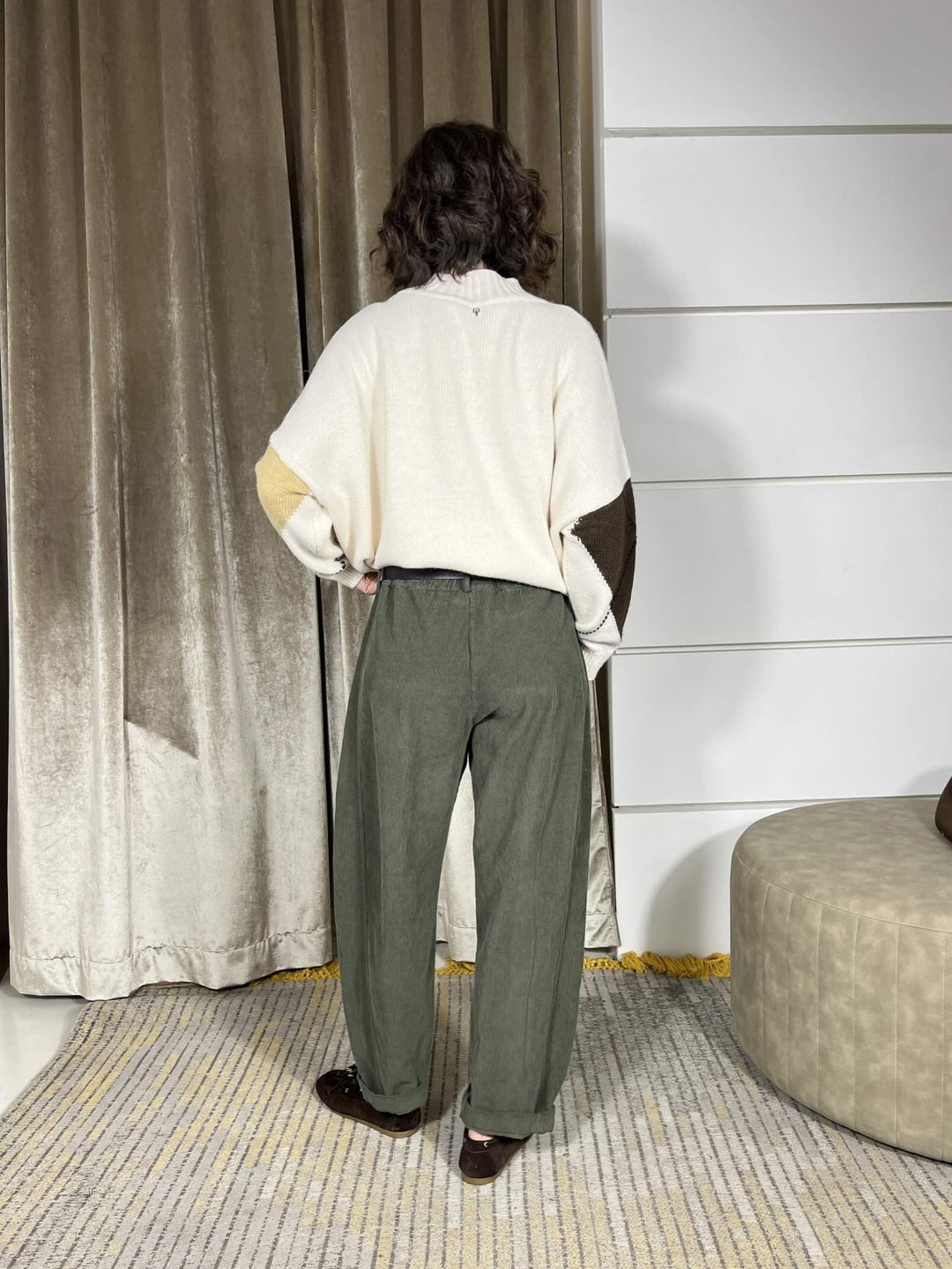 pantalone in velluto verde militare a ovetto 59054PVERDE MILITARE SUSY MIX