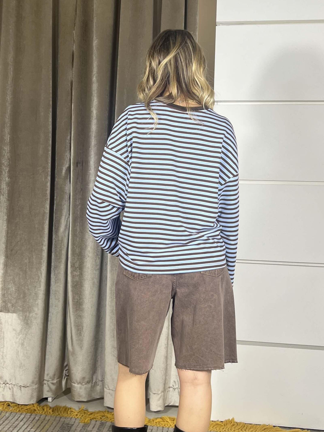 felpa over a righe celeste e cioccolato girocollo 26M3996CELESTE/CIOCCOLATO TENSIONE IN