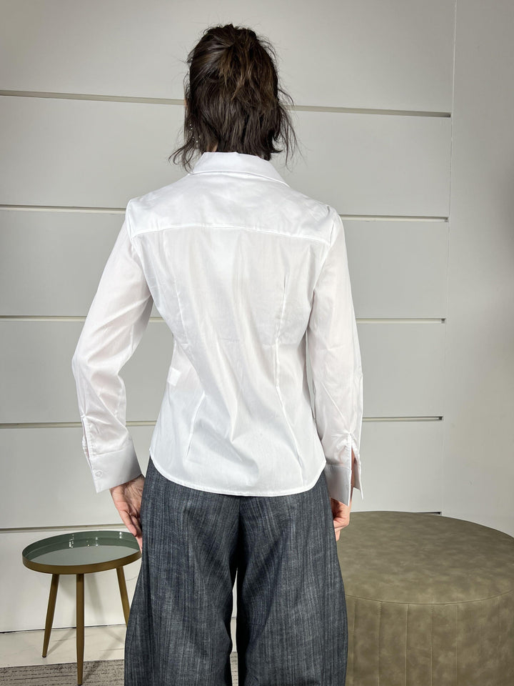 camicia con bottone gioiello bianca 748V25BIANCO SUSY MIX