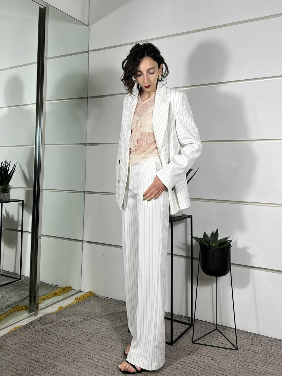 pantalone gessato a palazzo burro TAB1051BURRO 04 VICOLO