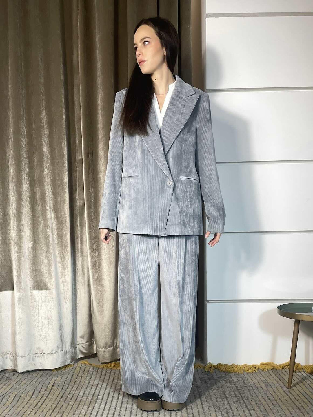 Giacca grigia nebbia monopetto in velluto a costine G092PUMG826NEBBIA MANILA GRACE