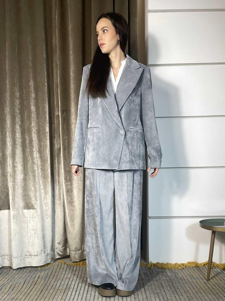 Giacca grigia nebbia monopetto in velluto a costine G092PUMG826NEBBIA MANILA GRACE