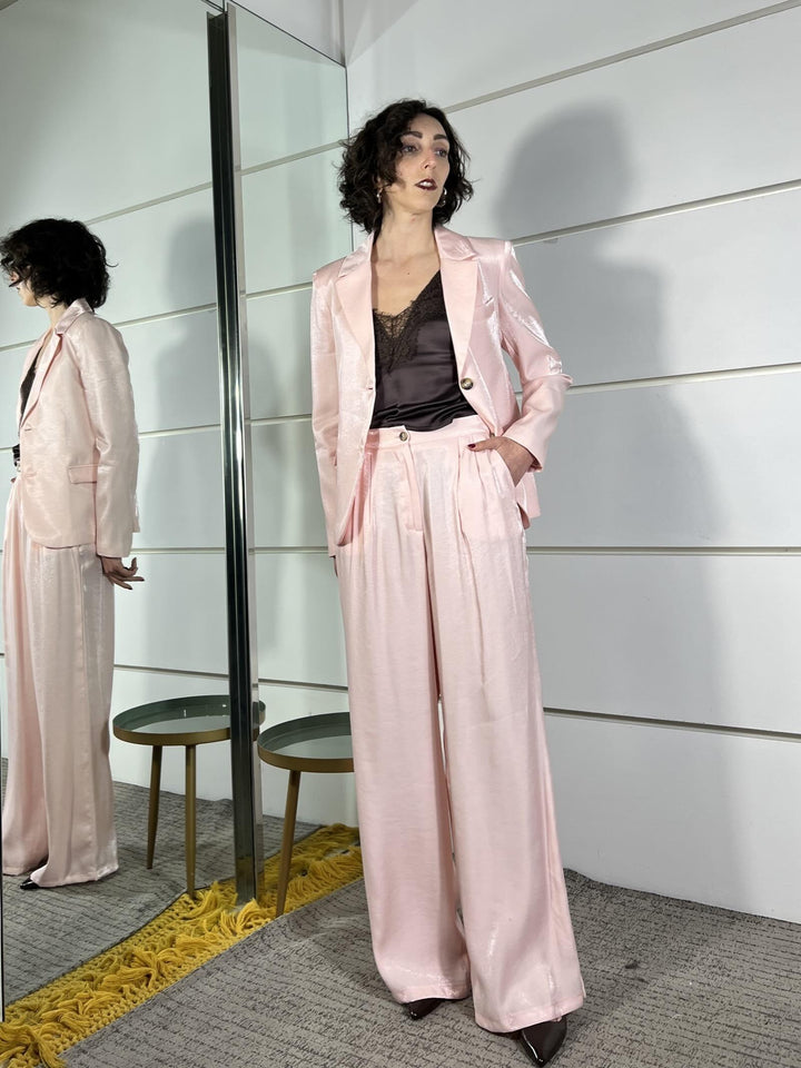 completo rosa cipria  laminato giacca e pantalone a palazzo 101551ROSA CIPRIA SUSY MIX