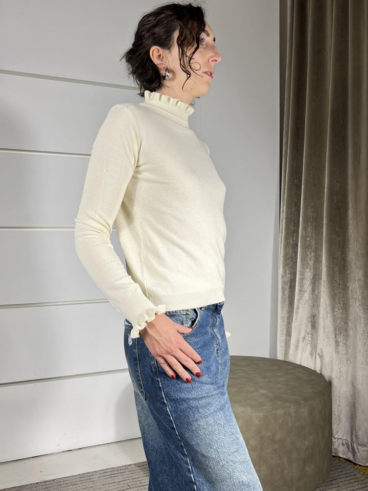 maglia panna  in viscosa con rouches nel collo e nella manica MNC-P059PANNA HAVE ONE