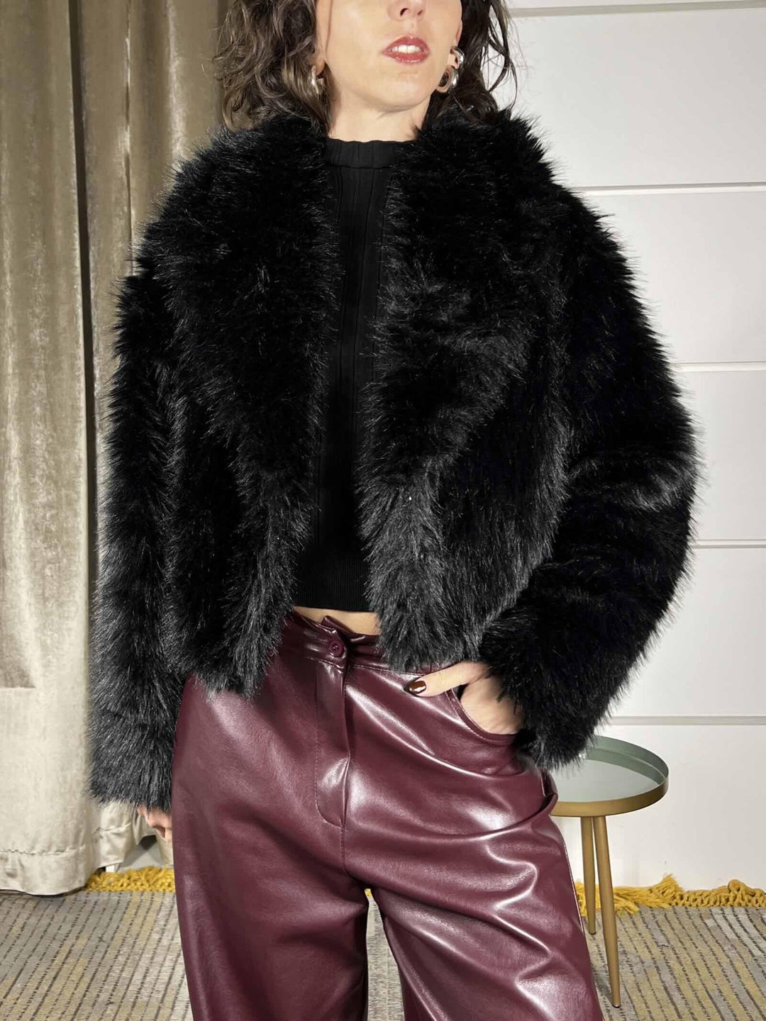 ecopelliccia corta collo sciallato nera KDY-P035NERO HAVE ONE