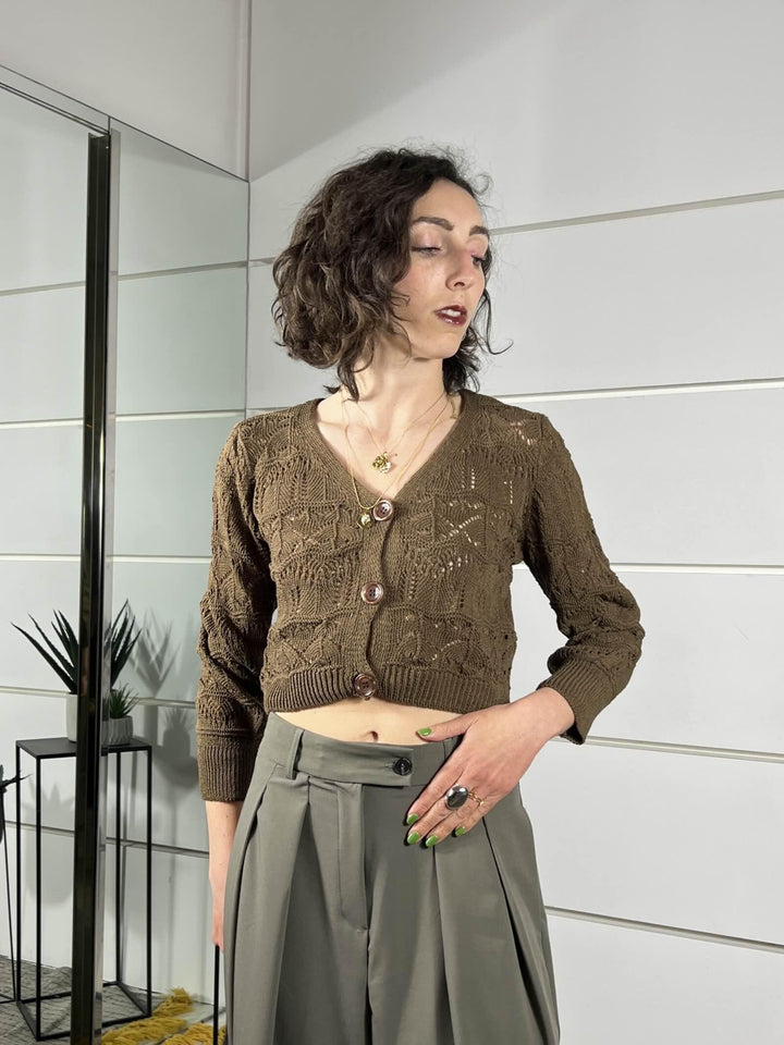 cardigan crop scollo a v cacao 26217CACAO SUSY MIX