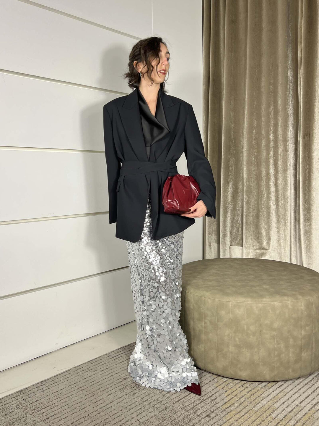 abito o gonna  midi svasato in paillettes degrade'argento ABOC3830 CARLA G