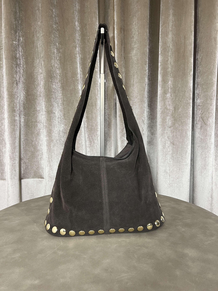 borsa in camoscio con borchie chiusura con zip moro 268428MORO FEMME CAFE SELECTION