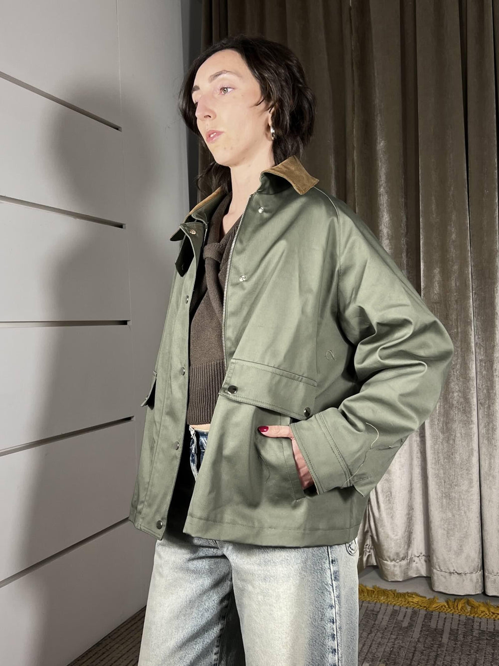 giacca imilitare con colletto e polsini in velluto JNO-Q051MILITARE HAVE ONE