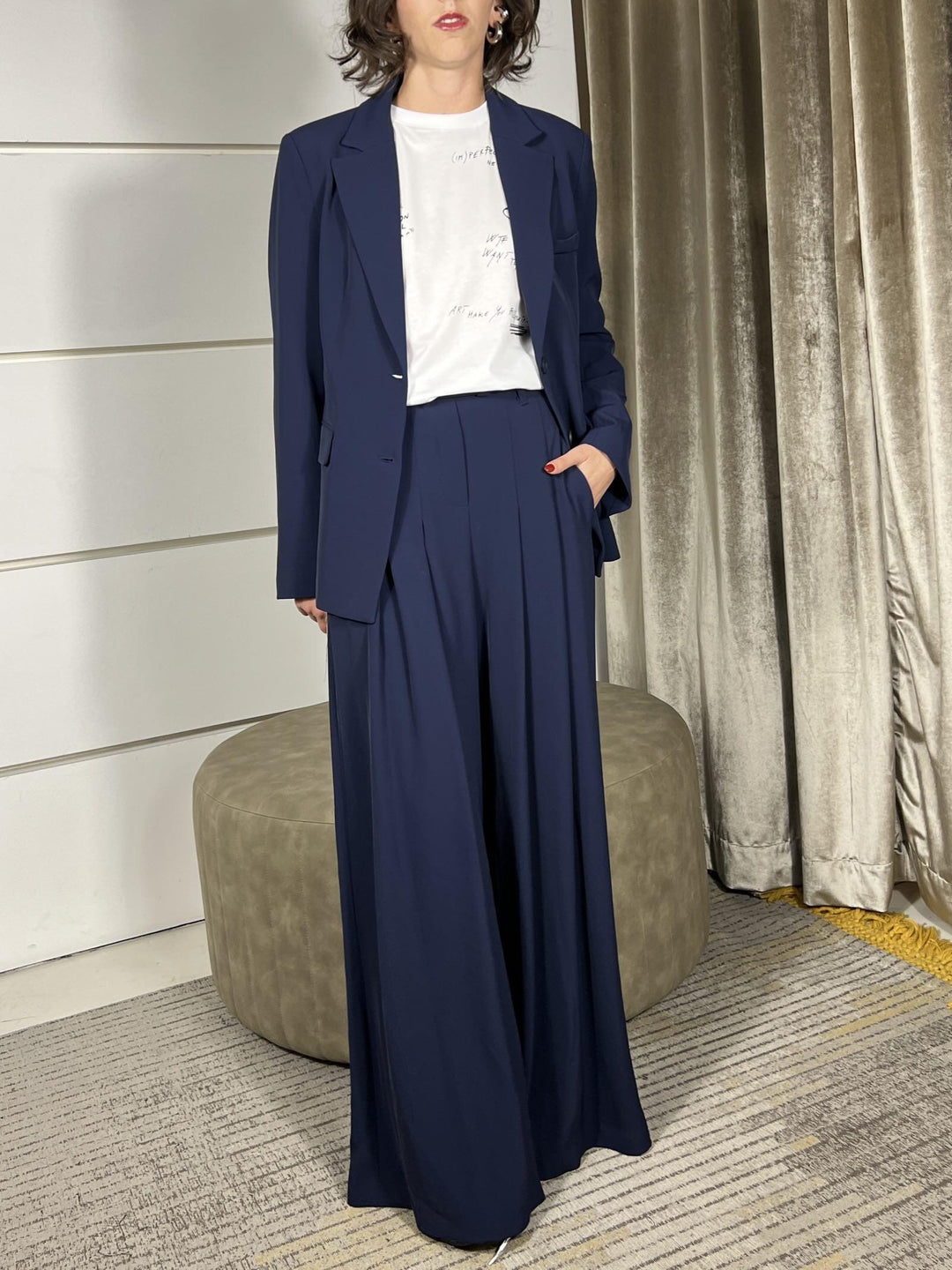 pantalone ampio con cinta e pinces blu P3ZQKHX1650 IMPERIAL