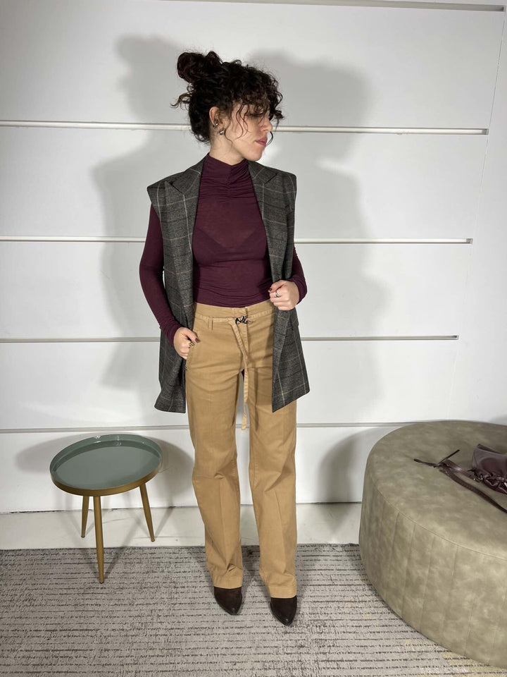 GILET LUNGO CHECK G137PQMG603CAFFE MANILA GRACE