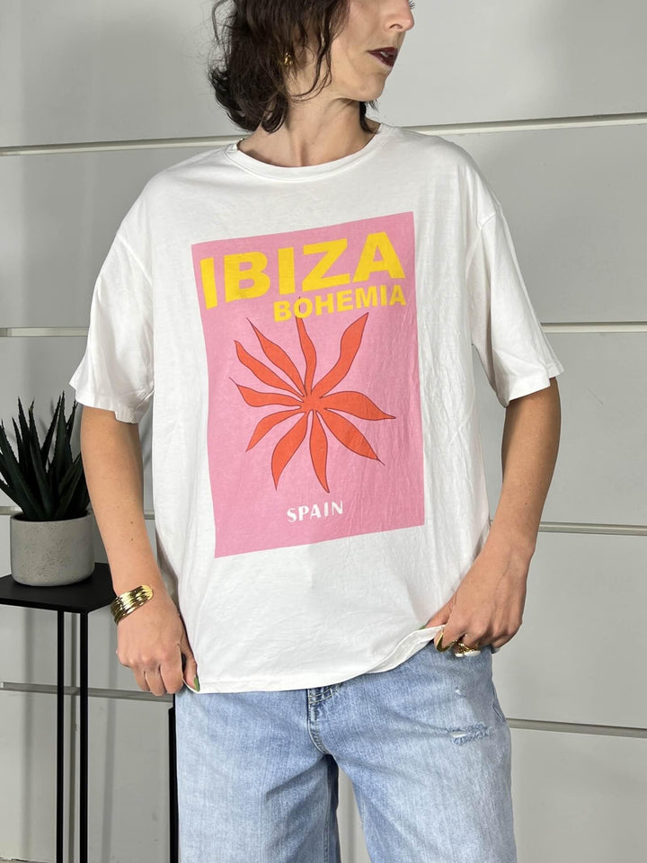 t-shirt con stampa ibiza bianca girocollo manica corta 690002IBIZA SPICY CAFE