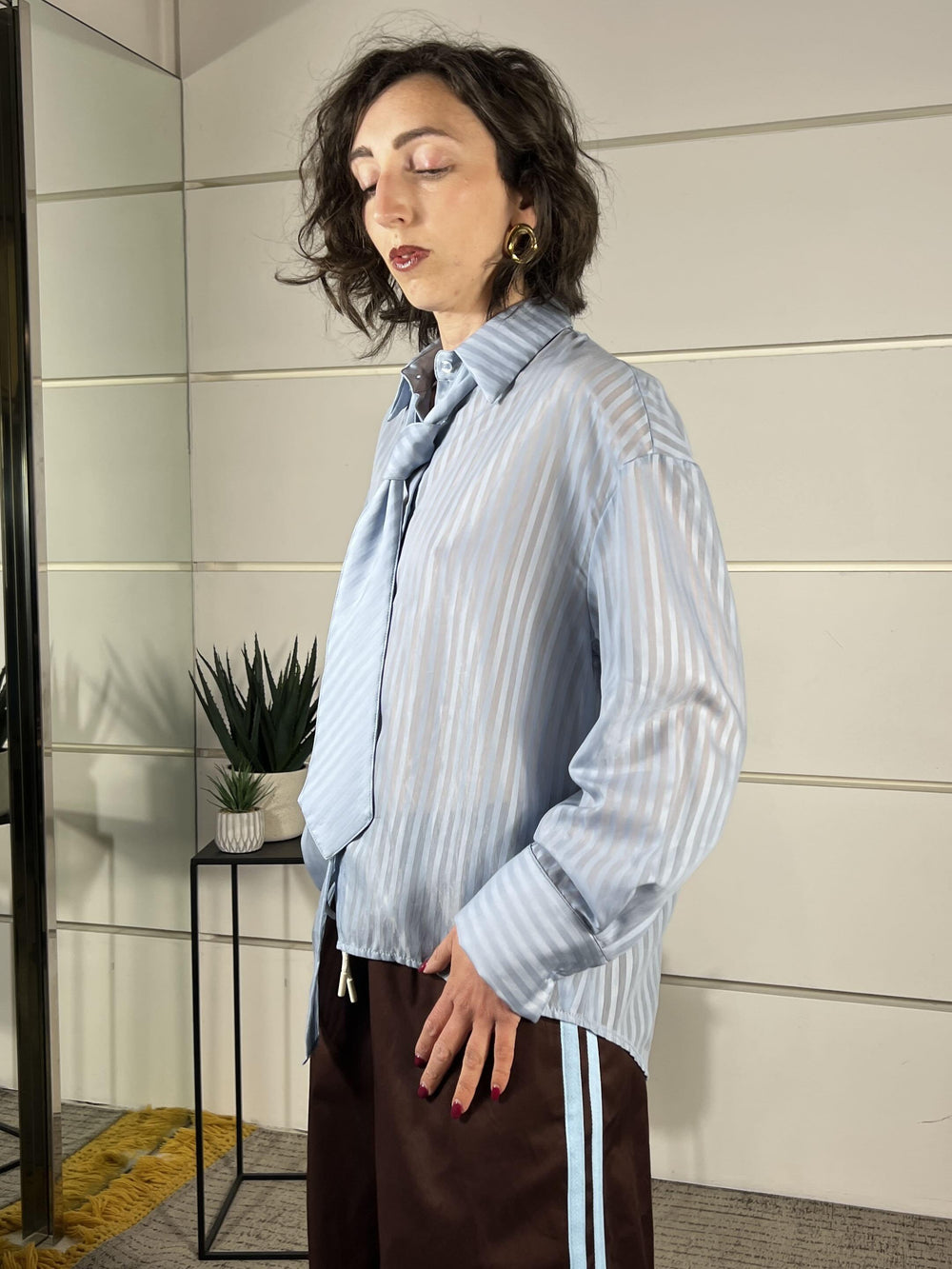 camicia gessata con cravatta celeste PE260115CELESTE TENSIONE IN