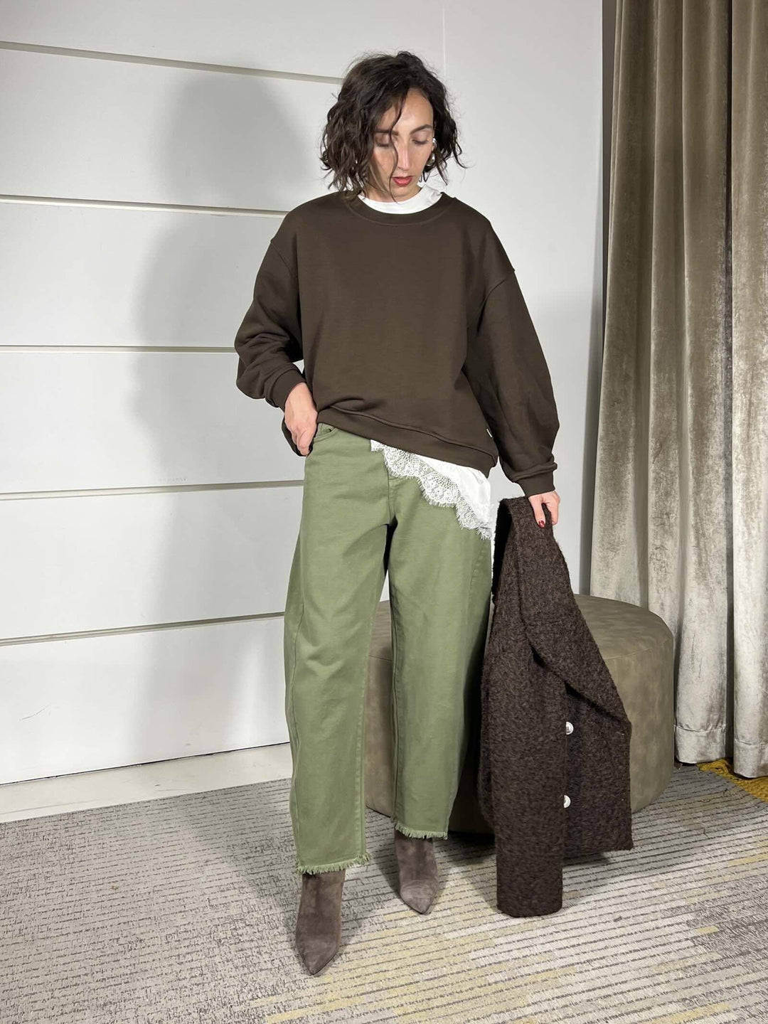 pantalone srangiato in bull di cotone militare PLS-P236MILITARE HAVE ONE