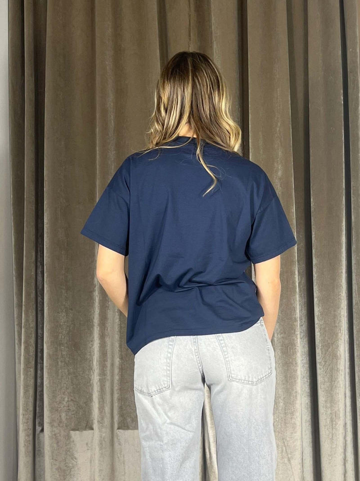 t-shirt blu  girocollo manica corta con soft glam morning ritual RAB0188BLU VICOLO