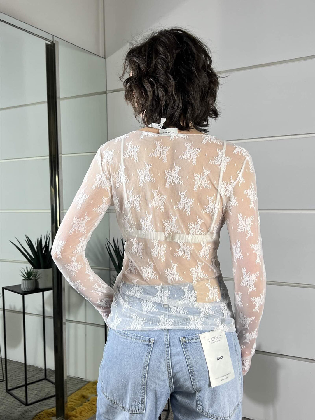 t-shirt in pizzo latte con manicotto 10997LATTE SUSY MIX