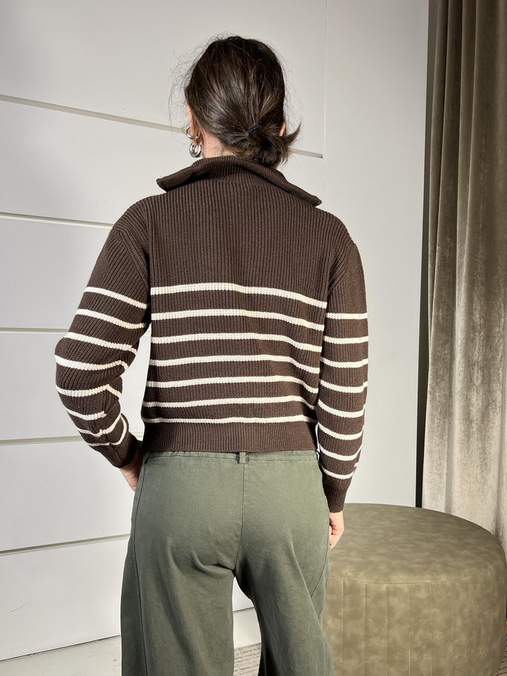 MAGLIONE A RIGHE MORO CON ZIP M92039MORO SUSY MIX