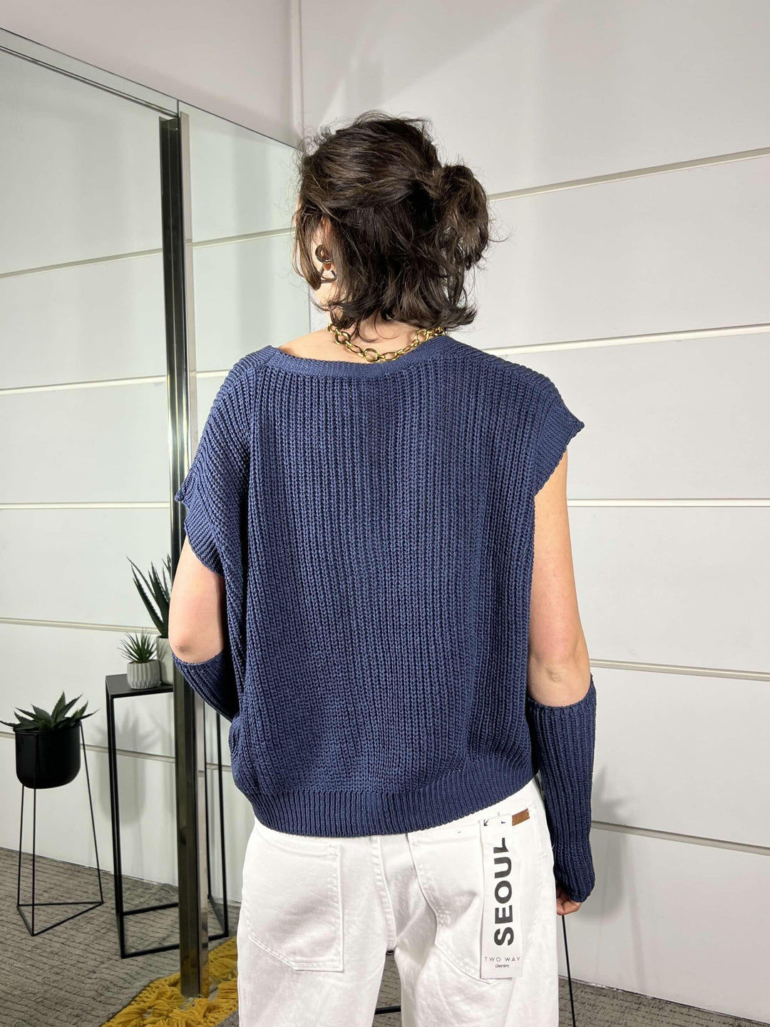 gilet con manicotti in cotone blu M93007BLU SUSY MIX
