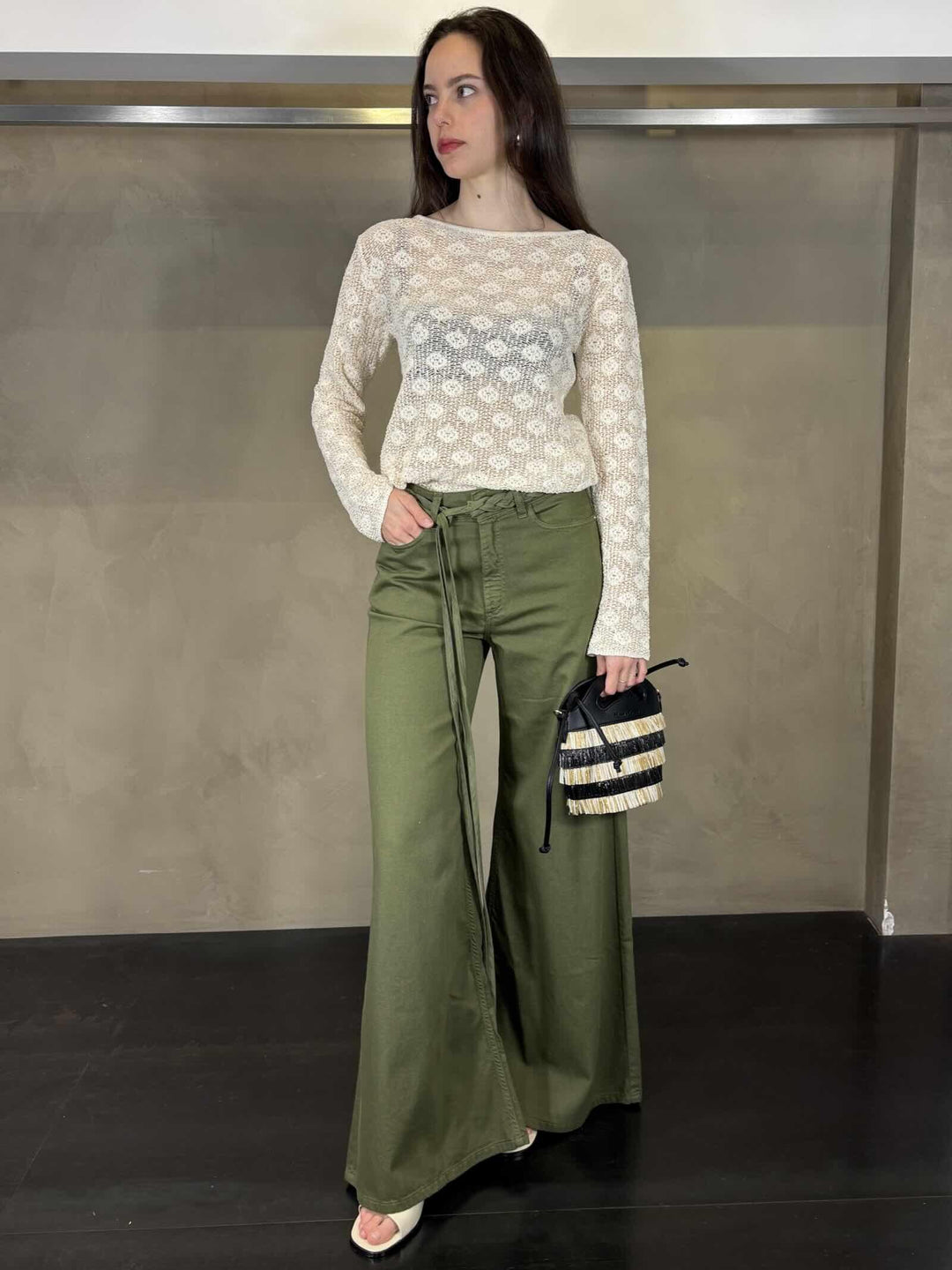 Maglia traforata avorio con disegno M507CTMA148 MANILA GRACE