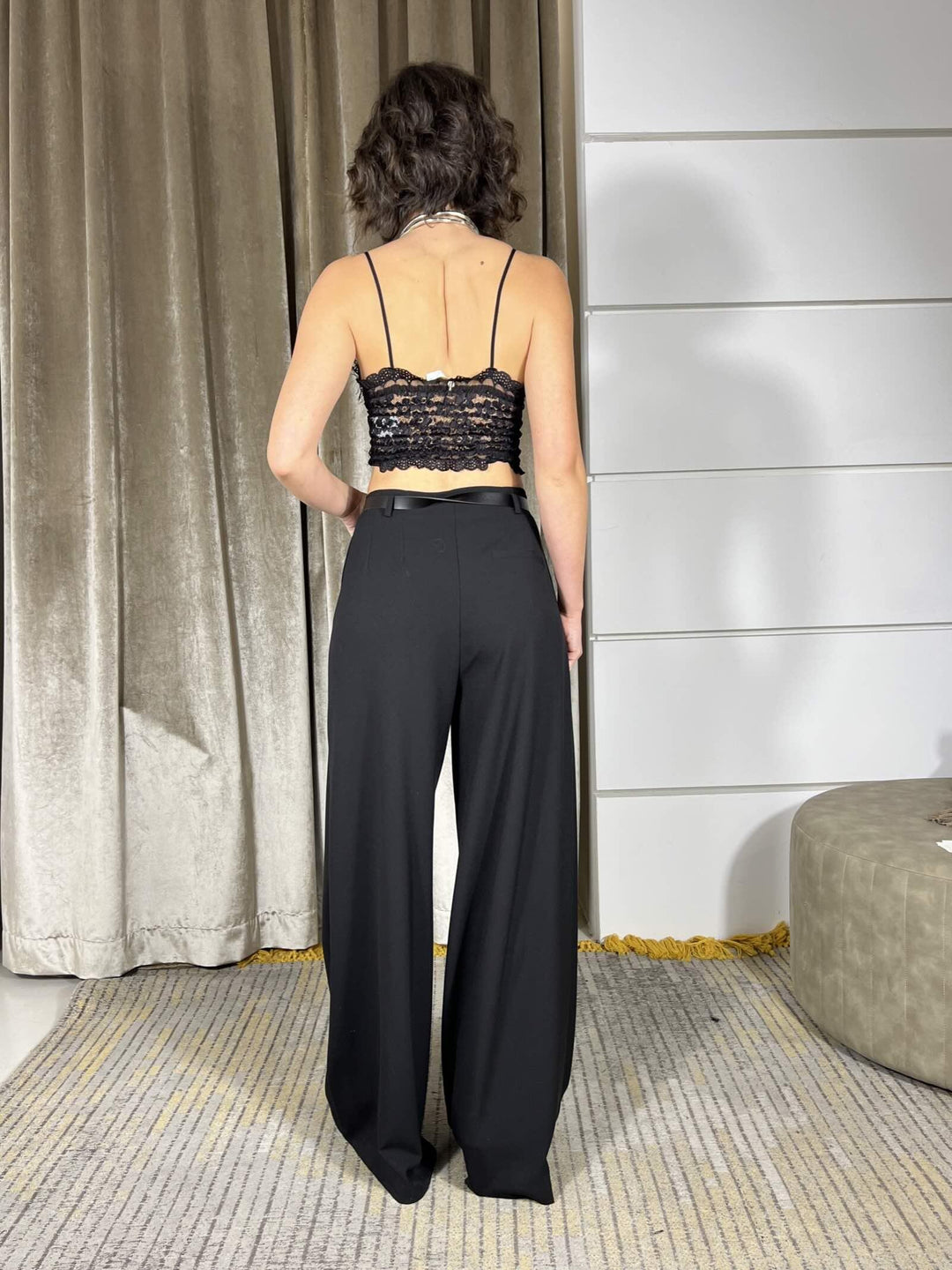 pantalone nero a palazzo con cintura P8B2KFVNERO IMPERIAL