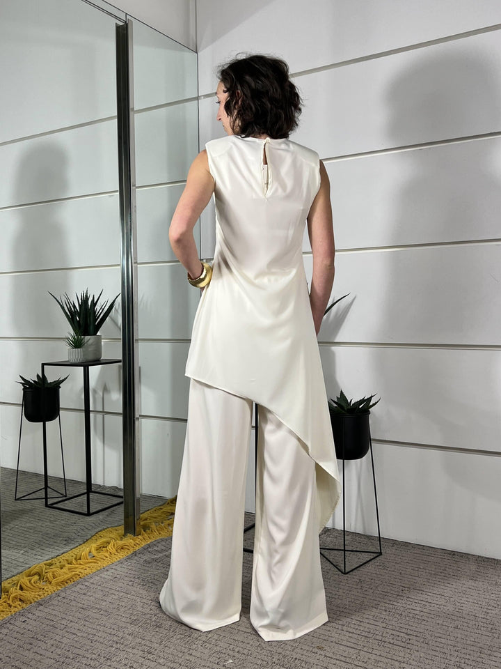 completo blusa asimmetrica e pantalone a palazzo avorio SM215AAVORIO SUSY MIX