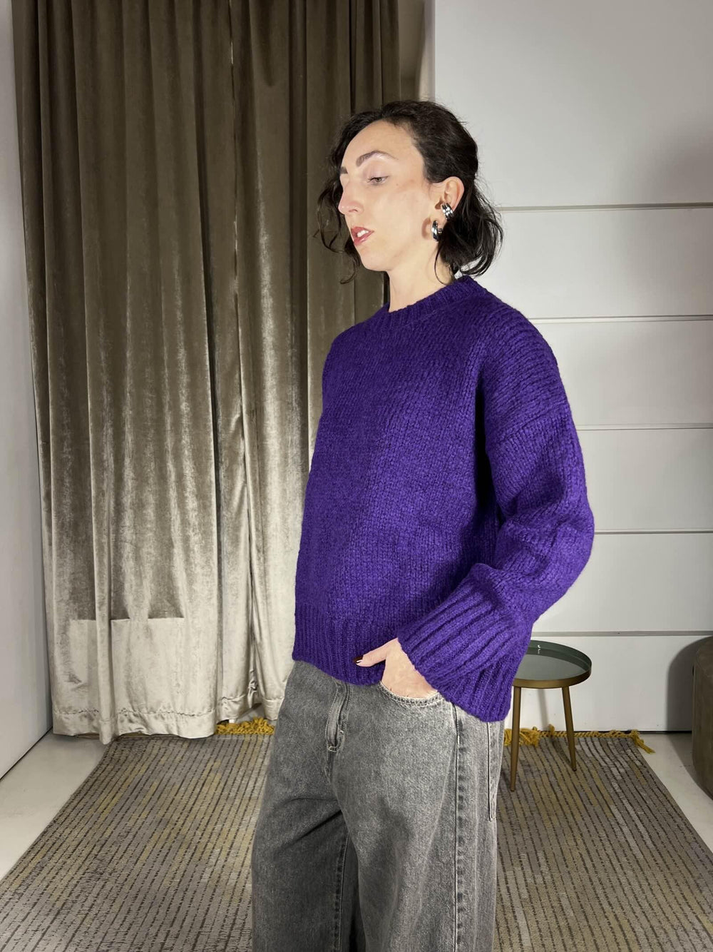maglione girocollo in misto lana e alpaca viola 33057FVIOLA VICOLO