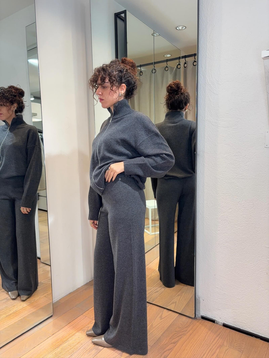 pantaloni ampi in maglia grigio melange ADAM005 PENNYBLACK BLACK