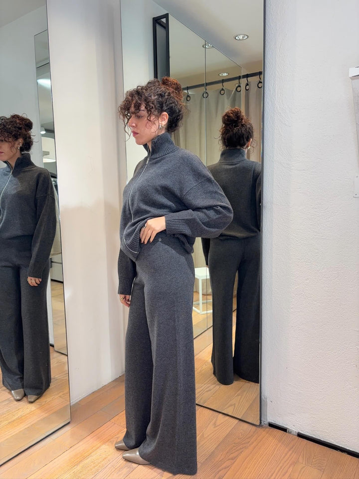 pantaloni ampi in maglia grigio melange ADAM005 PENNYBLACK BLACK