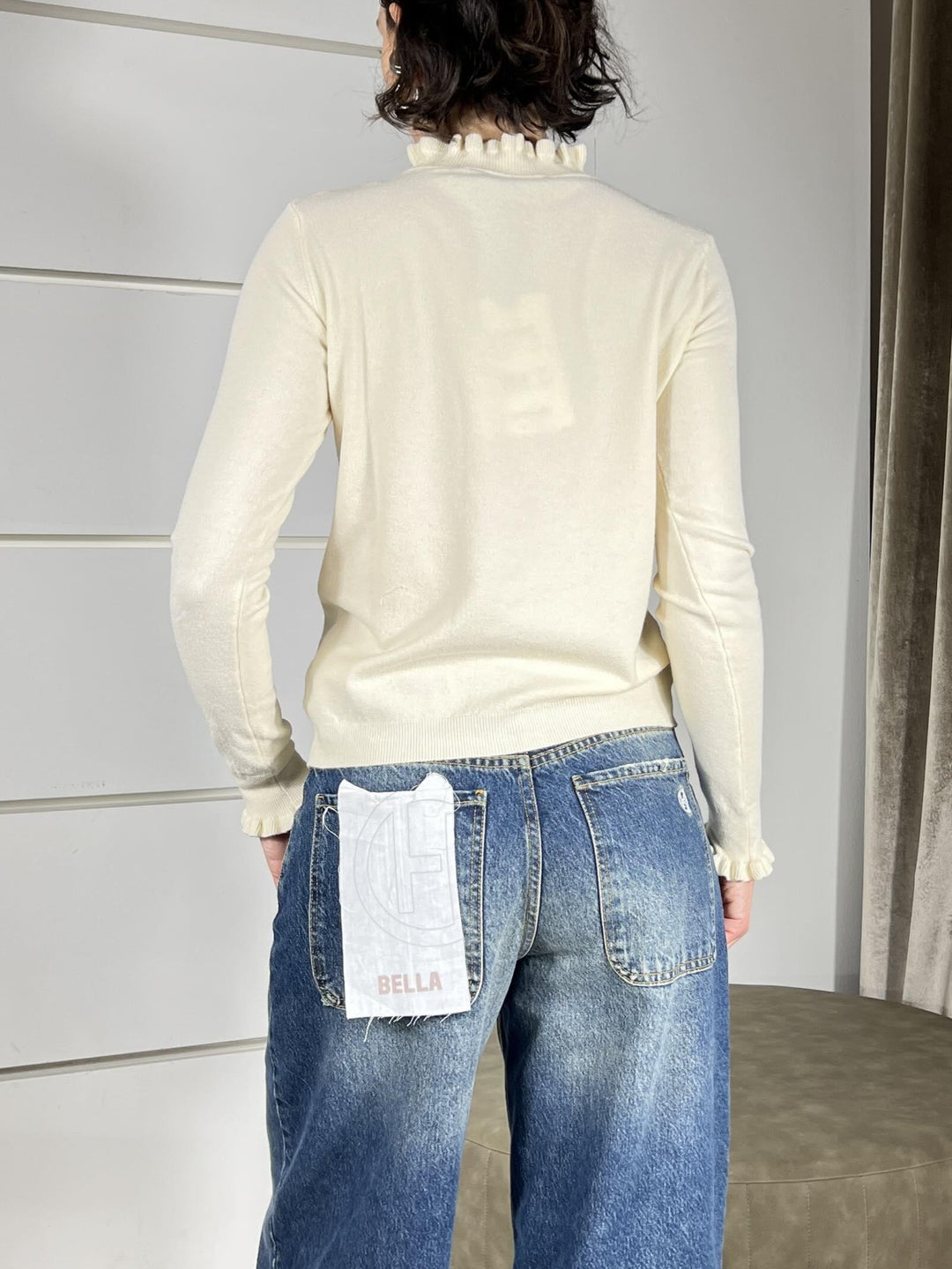 maglia panna  in viscosa con rouches nel collo e nella manica MNC-P059PANNA HAVE ONE