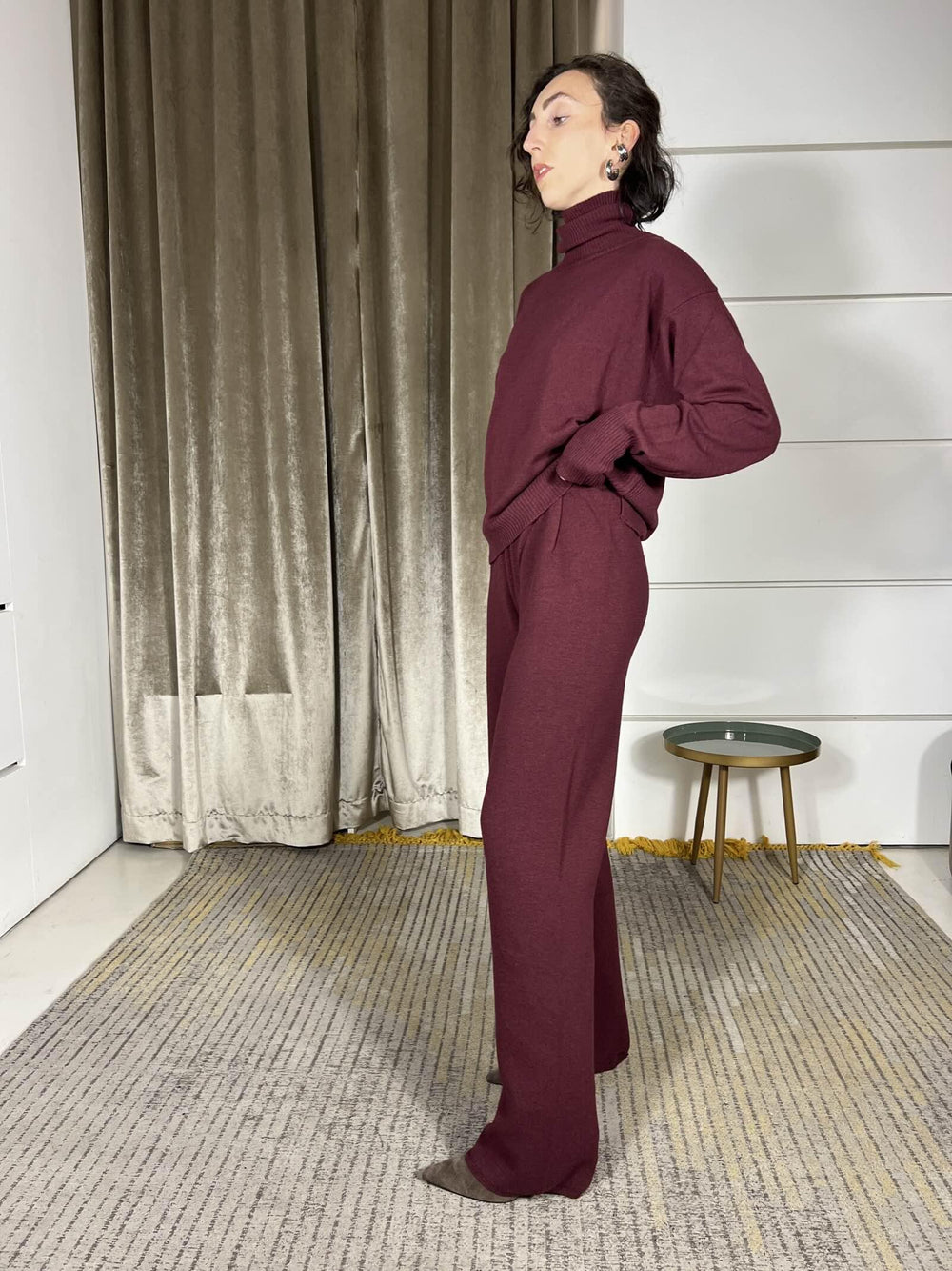 pantalone a palazzo con elastico in vita misto lana bordeaux 22107FBORDEAUX VICOLO