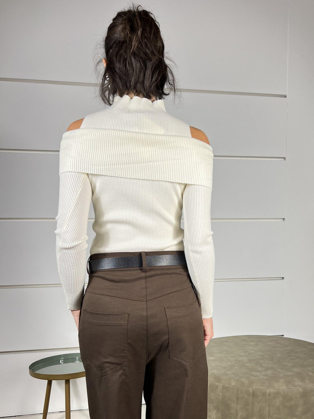 maglia a costine shiffer con cut out panna 8175PANNA SUSY MIX