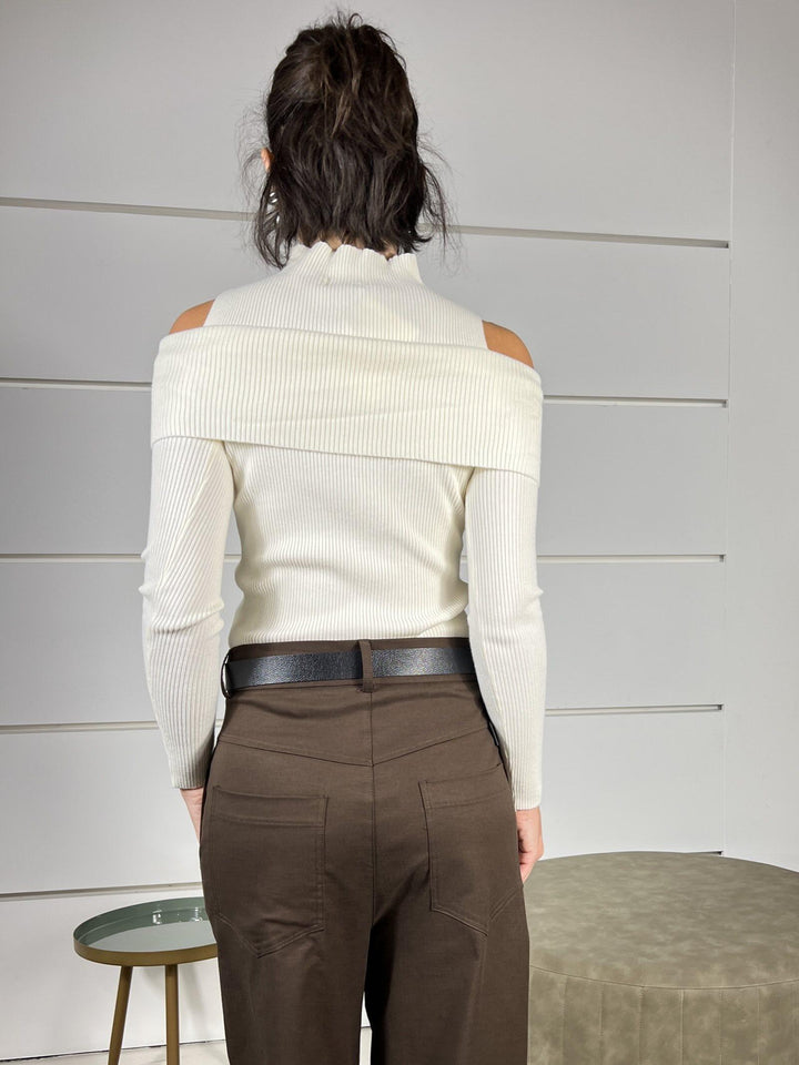 maglia a costine shiffer con cut out panna 8175PANNA SUSY MIX