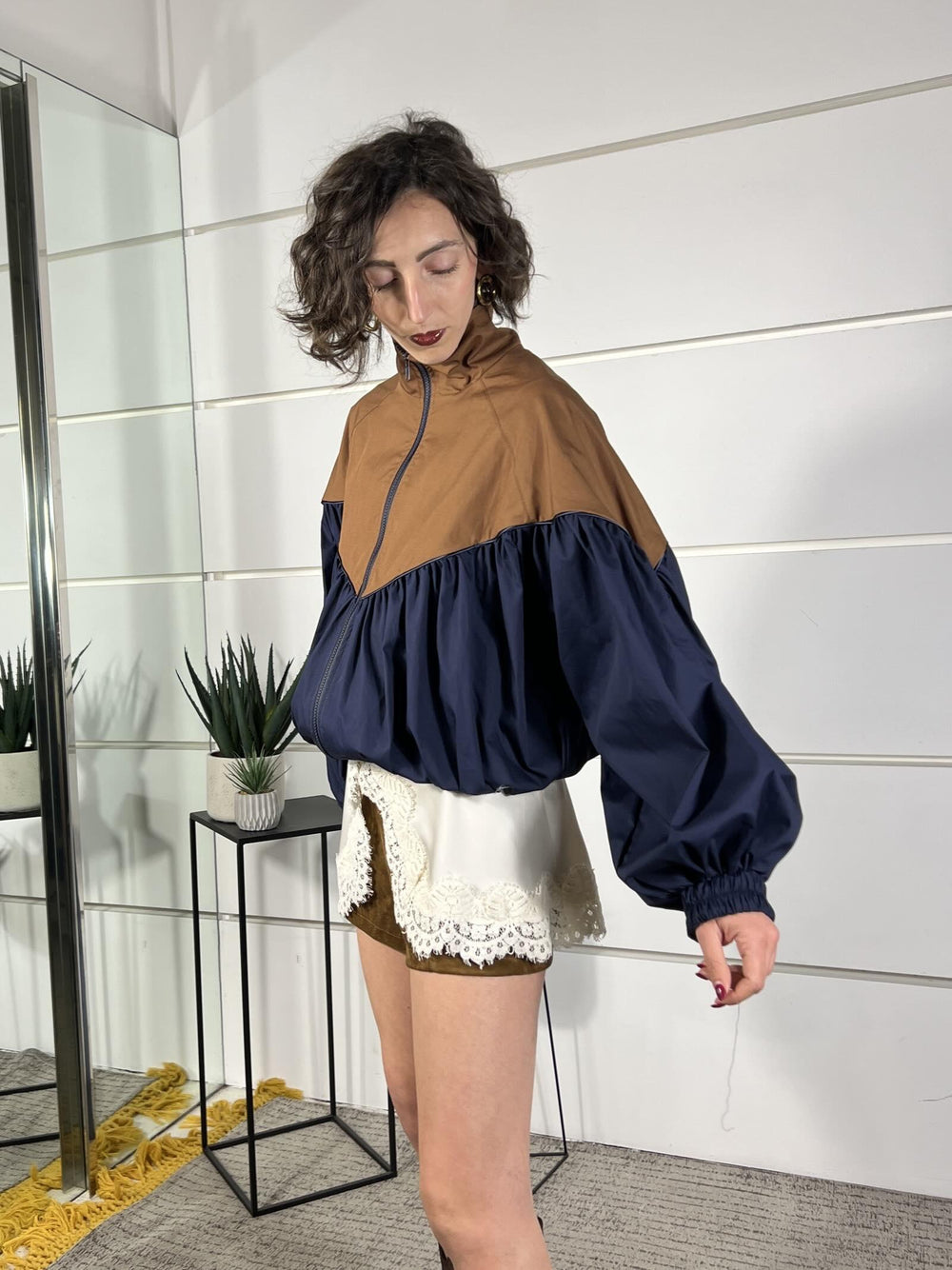 bomber bicolor blu e tabacco 38967BLU/TABACCO TENSIONE IN
