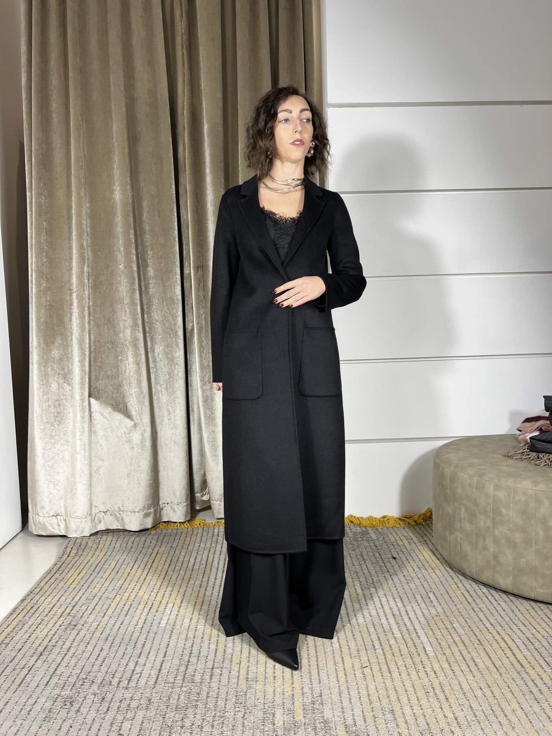 cappotto lungo nero monopetto TF0002NERO VICOLO