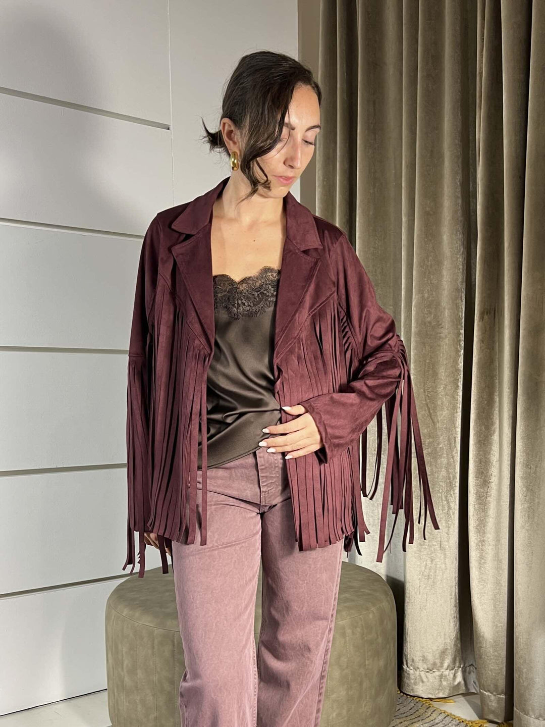 GIACCA BORDEAUX CON FRANGE SCAMOSCIATA JFW-P058BORDEAUX HAVE ONE