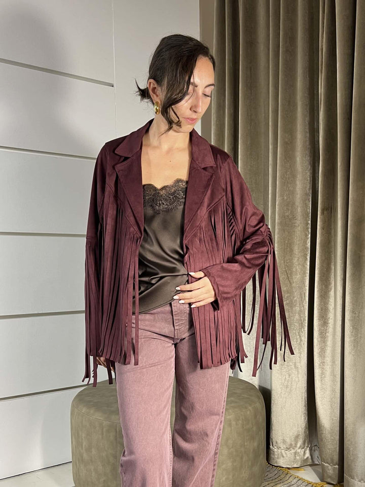 GIACCA BORDEAUX CON FRANGE SCAMOSCIATA JFW-P058BORDEAUX HAVE ONE