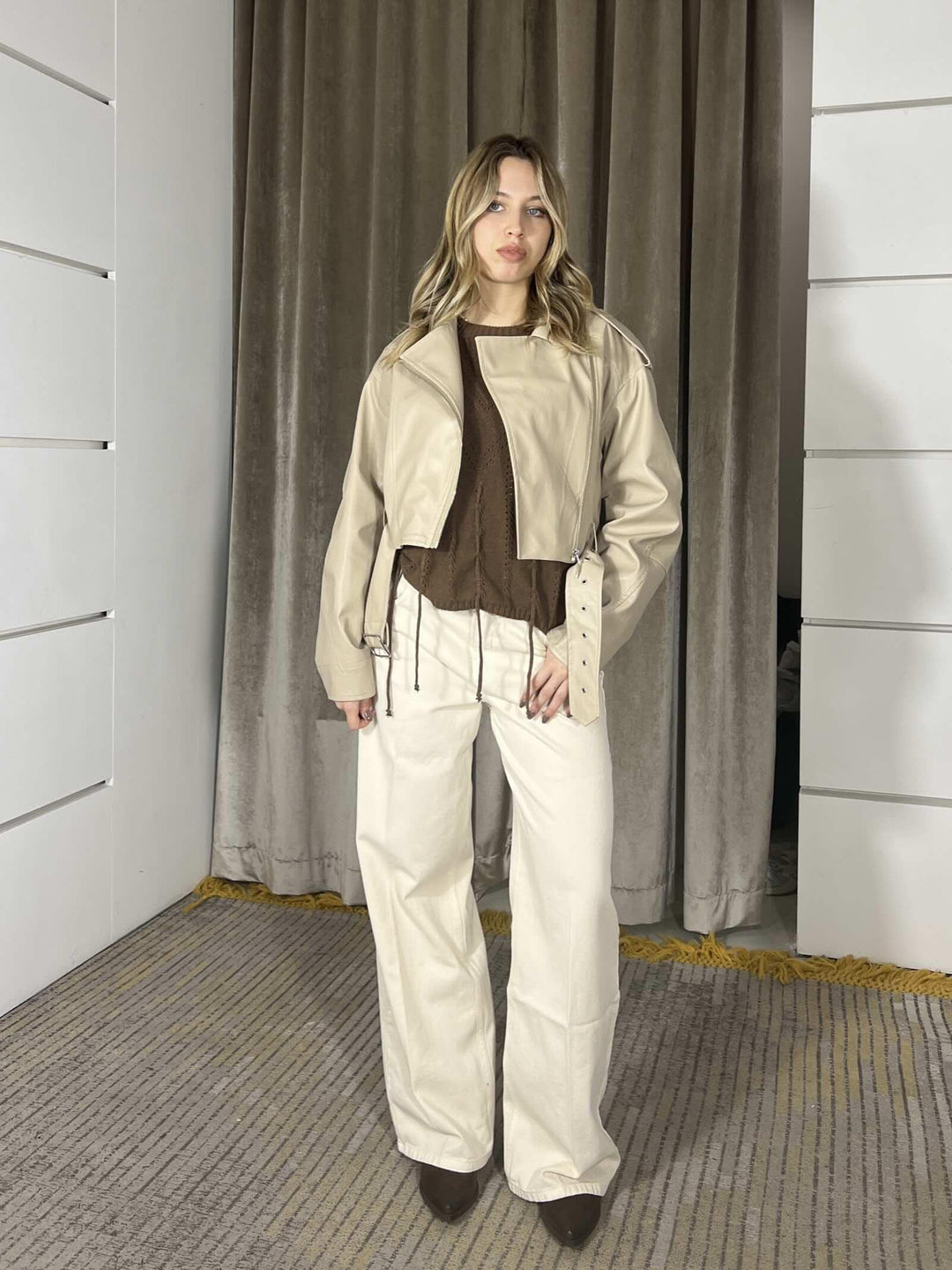 jeans mia, modello baggy vita media bassa panna DAB5148PANNA VICOLO