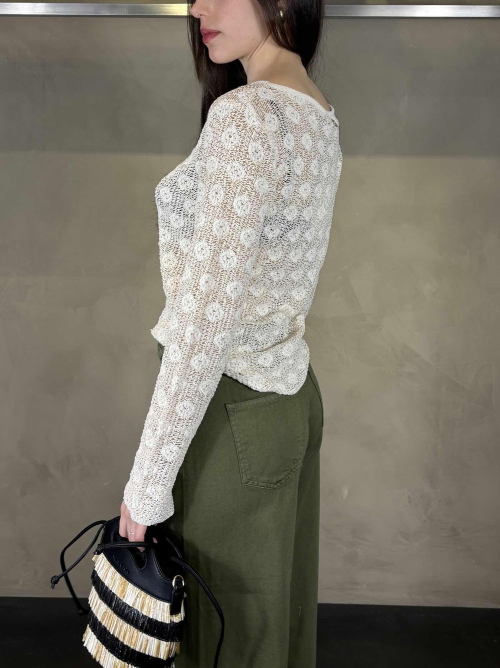Maglia traforata avorio con disegno M507CTMA148 MANILA GRACE