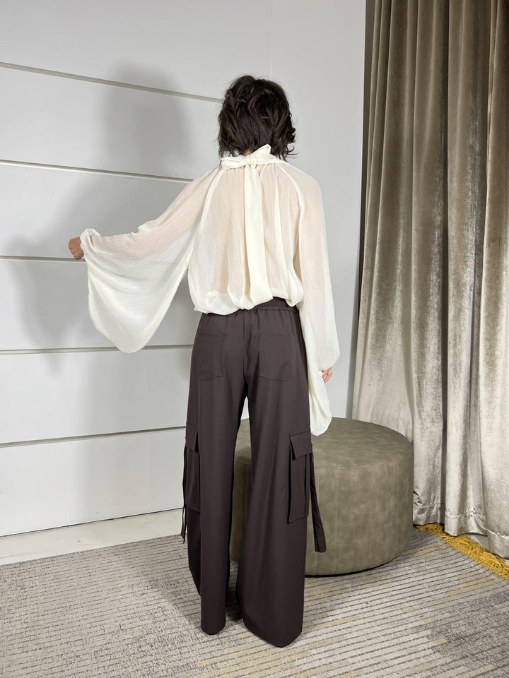 pantalone cargo con elastico in vita moro DE868MORO TENSIONE IN